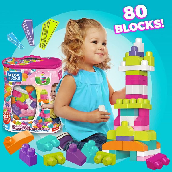 Mega Bloks First Builders Big Building Bag Building Set, 80 big building blocks and 1 pink storage bag, develops creativity and imagination, toy gift set for ages 1-5 - Image 5