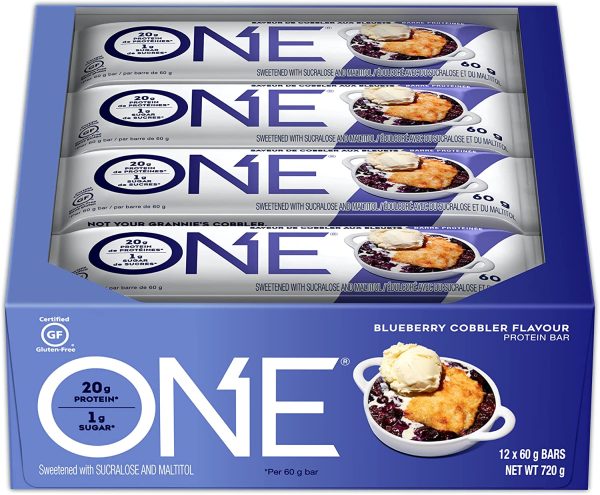 ONE Protein Bars, Blueberry Cobbler,  Protein Bars with 20g Protein and only 1g Sugar, Snacking for High in Protein Diets, 60g (12 Pack) [Packaging May Vary] - Image 3