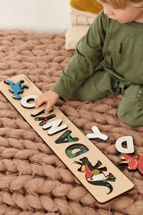 Personalized Name Puzzles with Colored Dinosaurs for little babies Custom Wooden Toys 1st Birthday Gift idea Montessori Preschool Game - Image 8