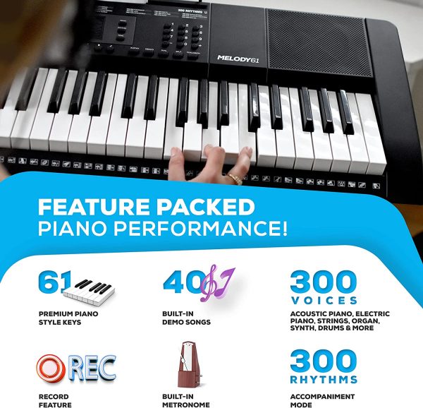 Alesis Melody 61 MKII - 61 Key Music Keyboard / Digital Piano with Built-In Speakers, Headphones, Microphone, Piano Stand, Music Rest and Stool