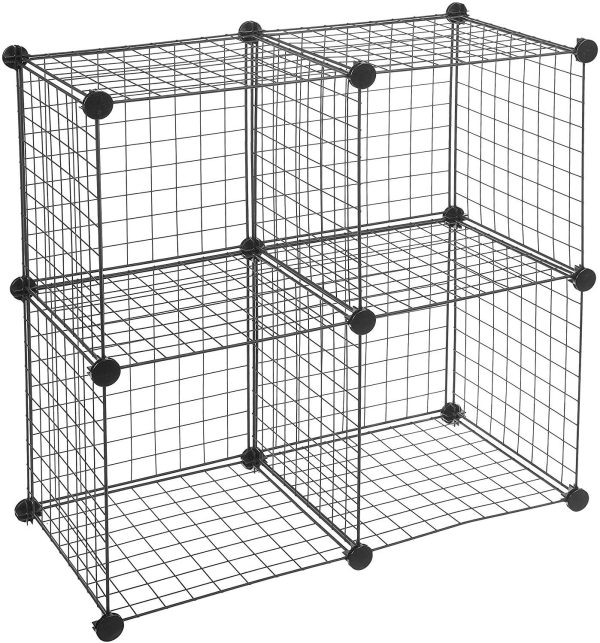 Amazon Basics 4 Cube Grid Wire Storage Shelves, Black - Image 4