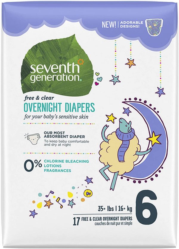 Seventh Generation Baby Free and Clear Overnight Diapers, Stage 6, 17 Count