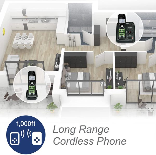 Vtech Dect 6.0 Single Handset Cordless Phone System with Digital Answering Machine and Green Backlit Keypad and Display (CS6124-11)