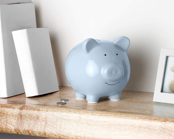 Pearhead Ceramic Piggy Bank, Blue - Image 3