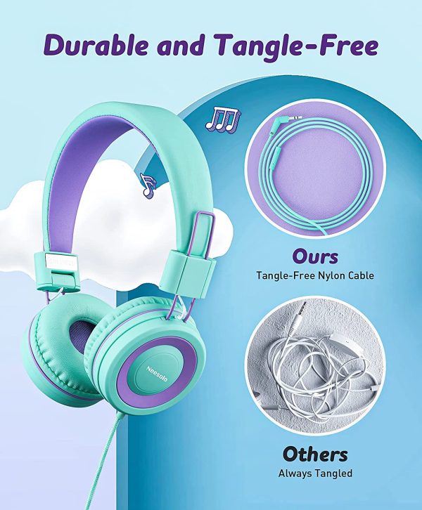 Kids Headphones 2 Pack, Wired Headphones for Kids with Microphone, 91dB Volume Limit Toddler Headphones, Foldable Children Headset On Ear with Sharing Splitter for Boys/Girls/School/Travel - Image 2