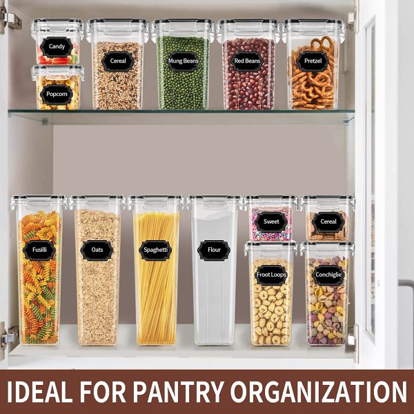 Airtight Food Storage Containers Set with Lids, 24 PCS Clear Kitchen Pantry Organization Canisters,  Kitchen Storage Containers for Cereal Flour & Sugar - Labels & Marker, Black - Image 2