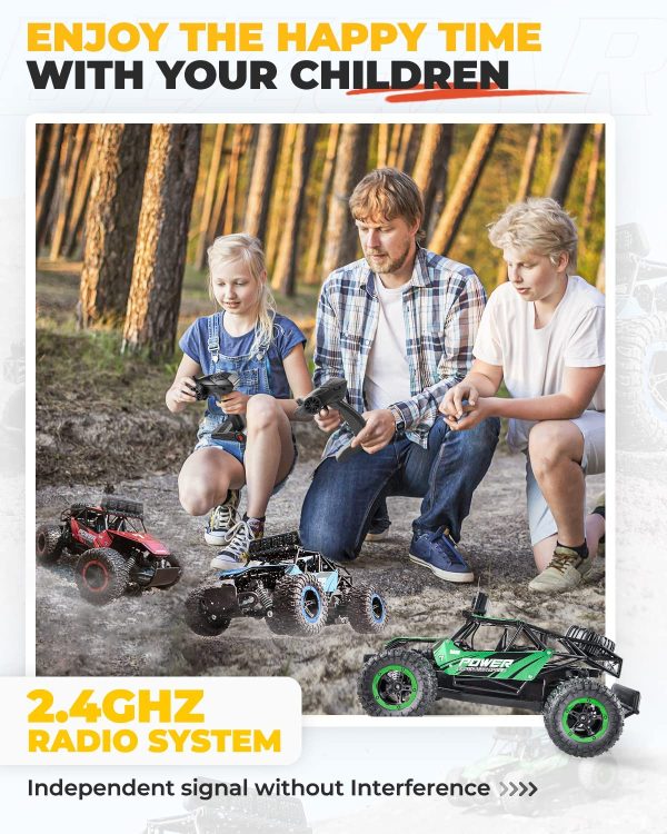 BEZGAR 17 Remote Control Car, Boys RC Truck Toy Grade 1:14 Scale 2WD High Speed 20 Km/h Electric Monster Vehicle Crawler with Two Rechargeable Batteries for Kids and Adults (Blue) - Image 2