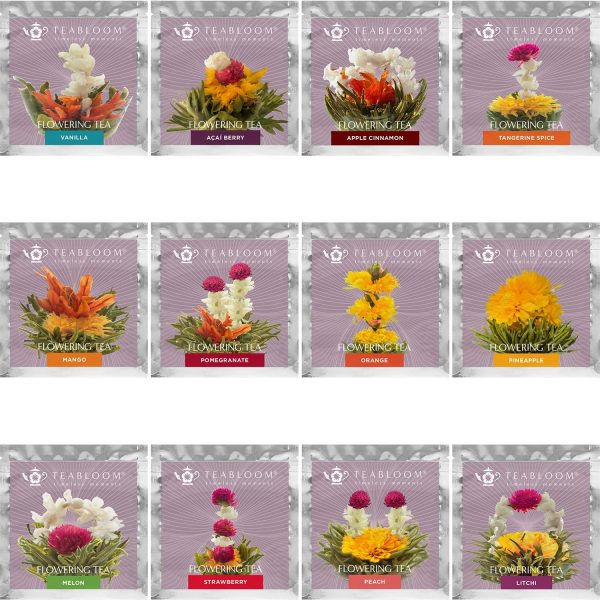 Blooming Tea ?? Fruit Flowering Teas ??12 Unique Flower Varieties of Blooming Tea in 12 Delicious Fruit Flavors ??Each Flowering Tea Ball Steeps Up to 3 Times ??Handpicked Ingredients