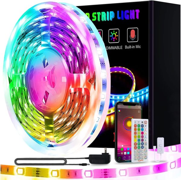 Led Lights, KIKO 50ft/15m RGB Led Lights Strip for Bedroom with Bluetooth and Remote Controller Led Light Strips Sync to Music - Image 2