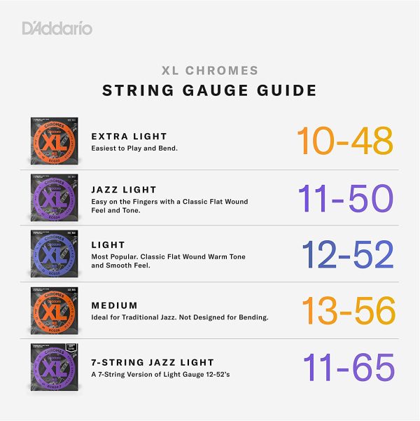 D'Addario ECG24-7 Chromes Flat Wound 7-String Electric Guitar Strings, Jazz Light, 11-65 - Image 4