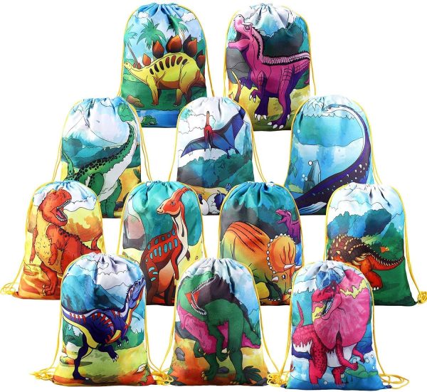 12 PCS Kids Dinosaur Party Favor Bags for Birthday Party Drawstring Package Dinosaur Goody Bag Gifts for Boys Girls - Image 2