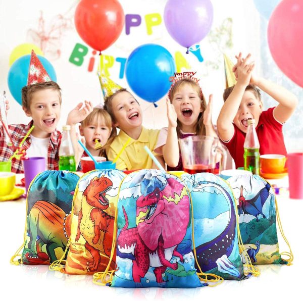 12 PCS Kids Dinosaur Party Favor Bags for Birthday Party Drawstring Package Dinosaur Goody Bag Gifts for Boys Girls - Image 5