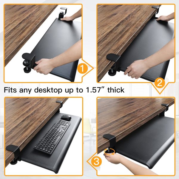 Keyboard Tray Under Desk with C Clamp Large Size, Steady Slide Keyboard Stand, No Screw into Desk, Perfect for Home or Office, 27.5" (32.5" Including Clamps) x 12.2" - Image 7