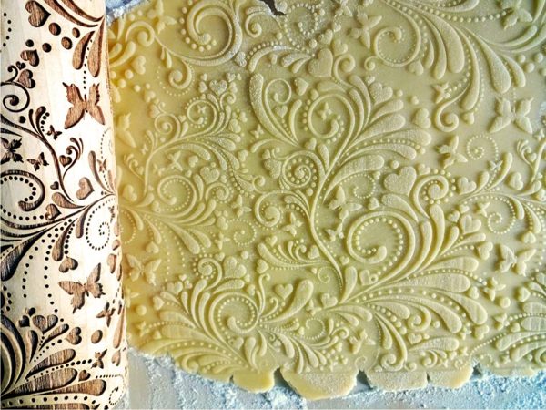 SPRING Embossing Rolling pin. Laser cut embossed dough roller with butterflies hearts flowers. Embossed cookies. Pottery. Birthday gift. Gift for mother