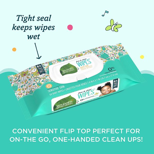 Seventh Generation Baby Wipes - Free and Clear - Multipack - 64 Wipes each - 6 Count