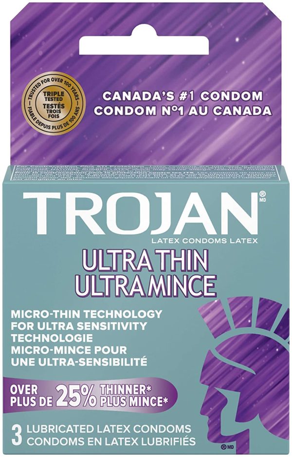 TROJAN Sensitivity Ultra Thin Lubricated Latex Condoms, 3 Count - Image 2