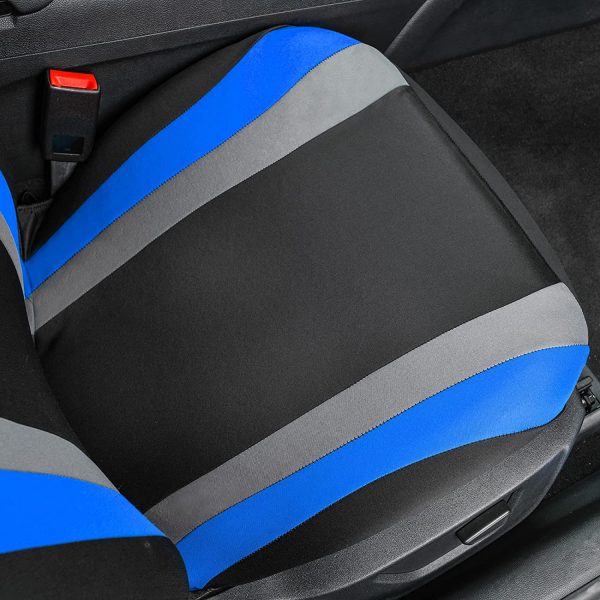 CAR PASS Line Rider Sporty Cloth Universal Fit Car Seat Cover -100% Breathable with 5mm Composite Sponge Inside,Airbag Compatible (2 Pieces, Black with Blue) - Image 4