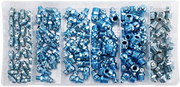 230Pcs SAE & Metric Hydraulic Grease Fitting with Straight, 90-Degree, 45-Degree Grease Fitting Assortment Set Including 1/4", 1/8", M6 and M10 Galvanized Steel Home Improvement Tool Kit - Image 2