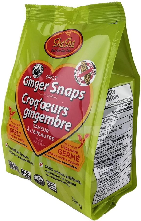 Shasha Co Organic Spelt Ginger Snap Cookie Bags, 300 grams - Image 3