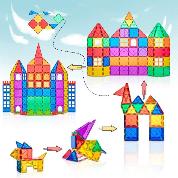 Compatible Magnetic Tiles Building Blocks - 102pcs Advanced Set, STEM Toys for 3+ Year Old Boys and Girls Learning by Playing Montessori Toys Toddler Kids Activities Games Christmas New Year Gifts - Image 4