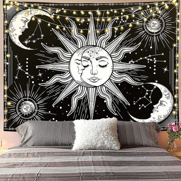 Jasion Moon and Sun Tapestry Burning Sun with Star Psychedelic Mystic Wall Hanging Poster Black and White Tapestry Art for Home Headboard Dorm Decor in 51x60 Inches - Image 3