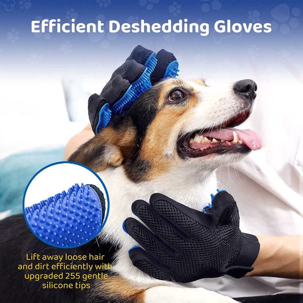 [Upgrade Version] Pet Grooming Glove - Gentle Deshedding Brush Glove - Efficient Pet Hair Remover Mitt - Enhanced Five Finger Design - Perfect for Dog & Cat with Long & Short Fur - 1 Pair (Blue) - Image 3