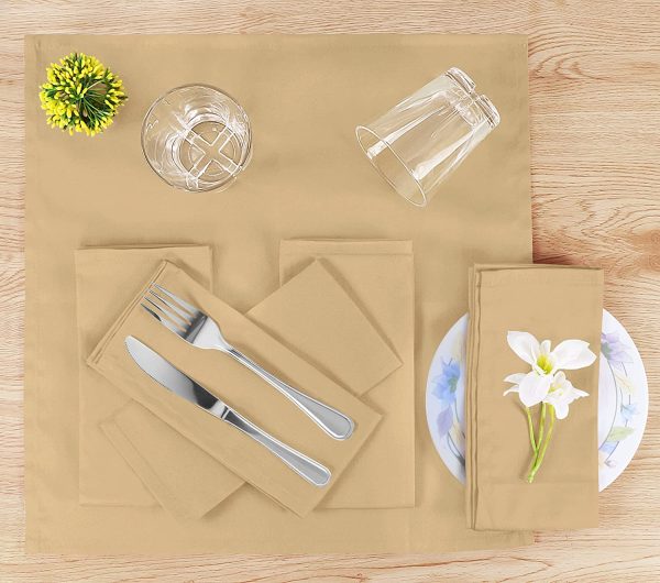 Cloth Napkins 18 by 18 Inches, 12 Pack Dinner Napkins, Cotton Blend Soft Durable Napkins (Beige) - Image 3