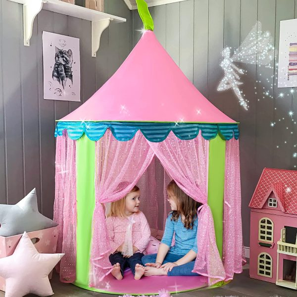 Tiny Land Princess Castle Play Tent With Star Lights & Carry Bag, Kids Foldable Pop Up Play Tent/House Toy For Indoor & Outdoor Use - Image 2