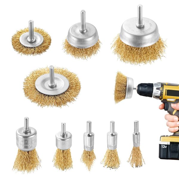 DazSpirit 9PCS Brass Coated Wire Brush Wheel & Cup Brush Set with 1/4-Inch Shank Brush Kit for Removal Rust/Corrosion/Paint -Reduced Wire Breakage and Longer Life Wire Brush Set for Drill?? - Image 7