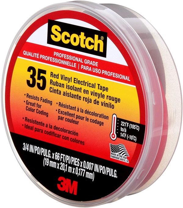 Scotch #35 Red Vinyl Electrical Tape, 0.75 in x 66 ft (10810) - Image 3