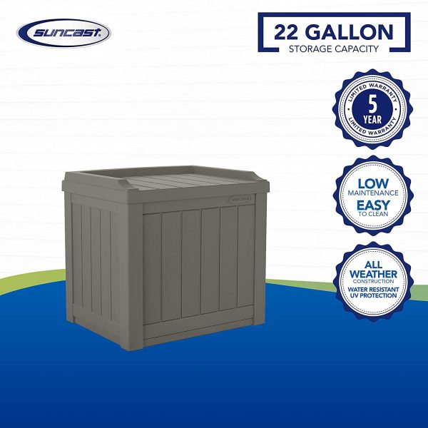 Suncast Small SS601ST 22 Gallon Resin Deck Storage Box with Seat, Stoney - Image 2