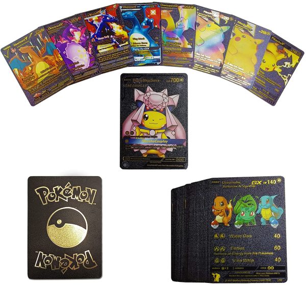 54 Pcs Cartoon TCG Gold Foil Card, Gold Foil Assorted Cards, Vmax GX DX Charizard Golden Super Rare Assorted Collection Cards, Best Gift for Kids, Game Fan and Collectors () - Image 5