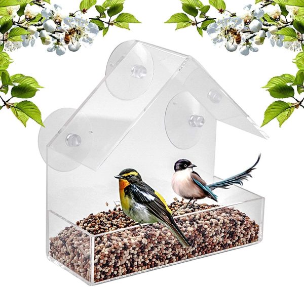 Bird Feeder, Window Bird House Crystal Clear Acrylic with Seed Tray, Drain Holes and 3 Strong Extra Suction Cups, Weatherproof Design, Squirrel Resistant, Drains Rain Water, Great Gift Idea for Nature Lovers - Image 3