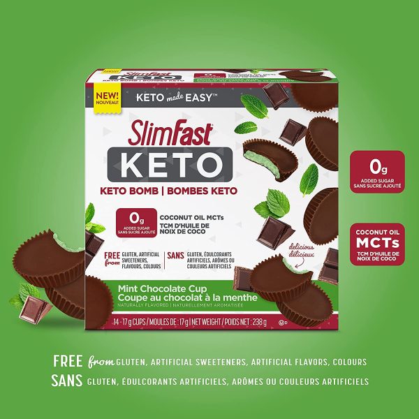 Slim-Fast Keto Bomb Snacks, 14x17g Mint Chocolate Cups Per Box, 238 Grams, Mint Chocolate Cup, 238 Grams - Image 6