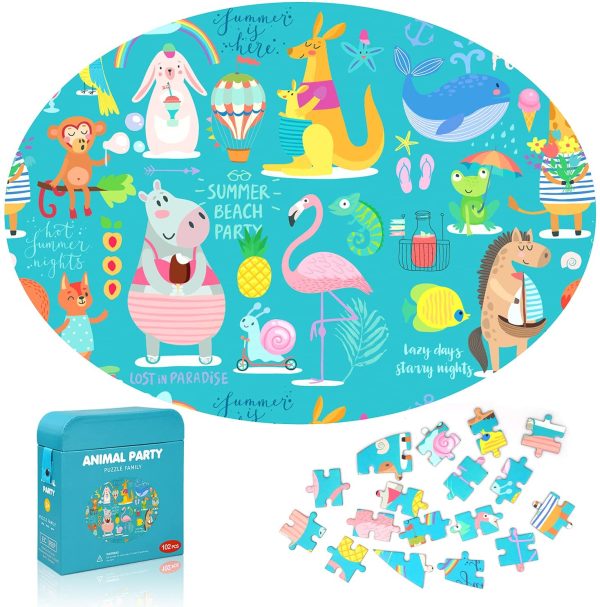 Jigsaw Puzzles for Kids Ages 4-8, 102 Pieces Animal Party Theme Cardboard Puzzles for Animal Lovers, Sturdy Puzzles Box and Poster, Educational Toys Gift for Boys Girls - Image 4