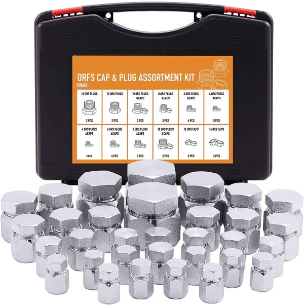 64 Piece ORFS Cap & Plug Kit Hose Tube and Pipe Hydraulic Fitting Set O-Ring Face Seal Cap and Plug Kit Galvanized 45# Steel with Precision Threading Sizes 4 6 8 10 12 16 - Image 2