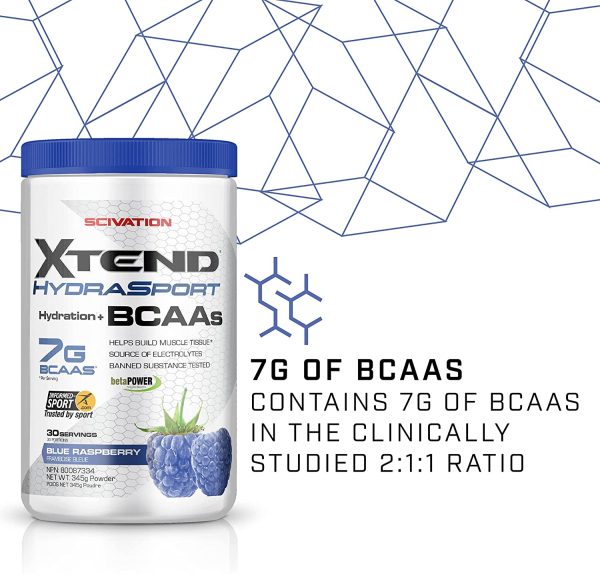 XTEND Hydrasport BCAA Powder Blue Raspberry | Informed-Sport Certified + Sugar Free Post Workout Muscle Recovery Drink with Amino Acids | 7g BCAAs for Men & Women | 30 Servings