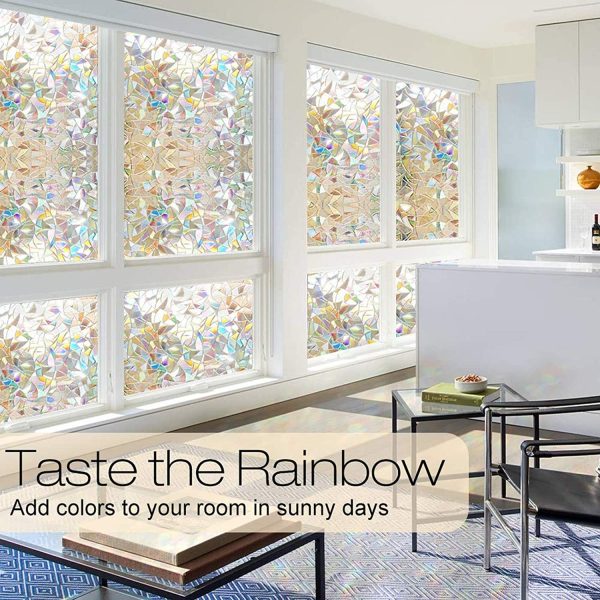 Rabbitgoo Rainbow Window Film 3D No Glue Decorative Window Film Privacy Window Film UV Blocking Window Tint Window Glass Film Privacy Glass Tint for Home Office Windows, 17.5 x 70.8 inches (44.5x180cm) - Image 7