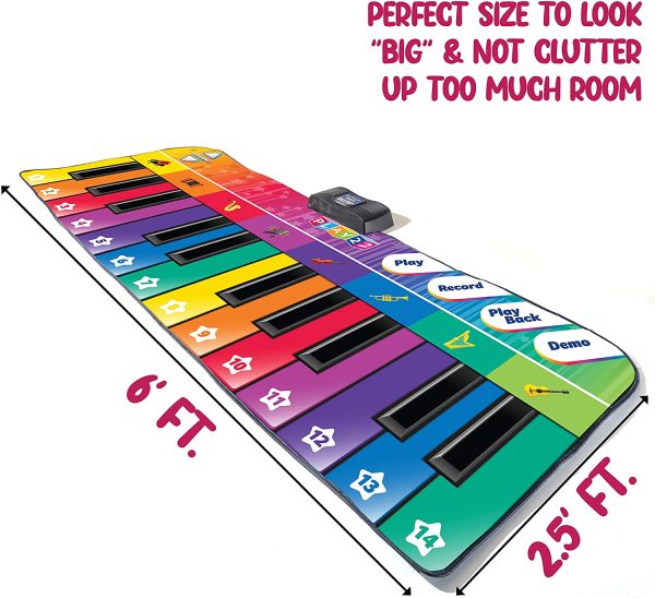 Play22 Colorful Keyboard Playmat 71" - 24 Keys Piano Play Mat - Piano Mat has Record, Playback, Demo, Play, Adjustable Vol. - Best Keyboard Piano Gift for Boys & Girls - Original - Image 5