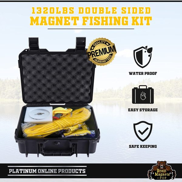 1320LBs Magnet Fishing Kit ?M?A Complete Double Magnet Fishing Kit with Case Includes Strong Neodymium N52 Magnet, Durable 65ft Rope, Carabiner, Gloves, Grappling Hook & Waterproof Case - Image 4