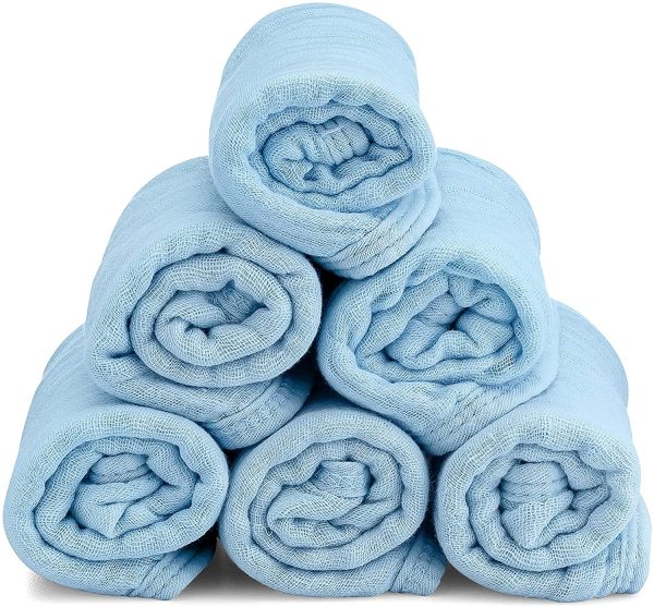 Muslin Burp Cloths 6 Pack Large 100% Cotton Hand Washcloths 6 Layers Extra Absorbent and Soft (Blue) - Image 3