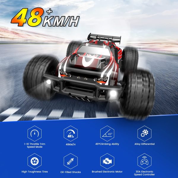 DEERC 9206E Remote Control Car 1:10 Scale Large RC Cars 48+ kmh High Speed for Adults Boys Kid,Extra Shell 4WD 2.4GHz Off Road Monster RC Truck,All Terrain Crawler Gift with 2 Battery for 40+ Min Play