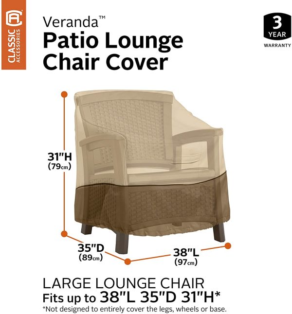 Classic Accessories 70912-2PK Veranda Patio Lounge Chair Cover, Large (2-Pack)