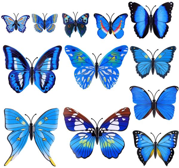 36 Pieces 3D Butterfly Wall Stickers wall Butterflies Girls Bedroom Accessories,Blue