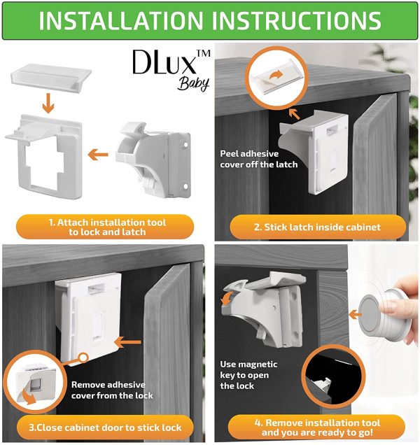 Magnetic Cabinet Locks Child Safety 41-Piece Kit with New Upgraded Adhesive [12 Magnet Locks 2 Keys 4 Corner Guards] Easy Installation No-Drill Baby Proofing Locks to Childproof Cabinets & Drawers - Image 8