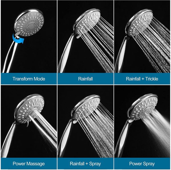 Shower Head,  5-Settings 4.1" Chrome Face High Pressure Handheld Shower Head, Premium Luxury Rainfall Spa Detachable Shower Set, Bathroom Accessories for The Ultimate Shower Experience - Image 2