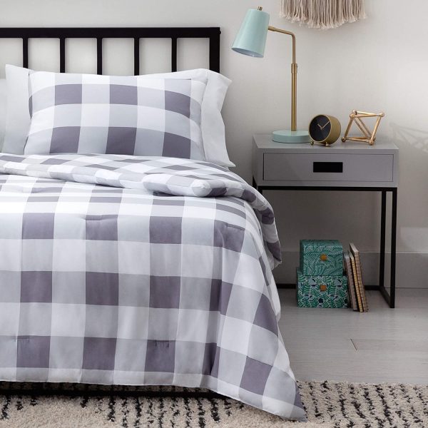 Linenspa All Season Hypoallergenic Down Alternative Microfiber Comforter, Gray Buffalo Plaid, Twin XL - Image 4