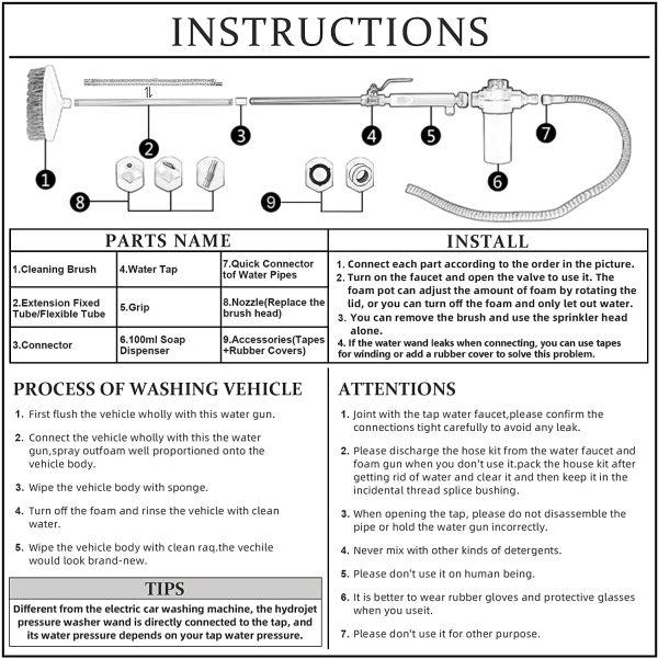 Hydrojet High Pressure Washer Wand for Garden Hose - Pressure Washer Gun Watering Sprayer with 3 Nozzles, Soap Dispenser, Wash Brush Car Washing Outdoor Garden Patio Cleaning - Image 6