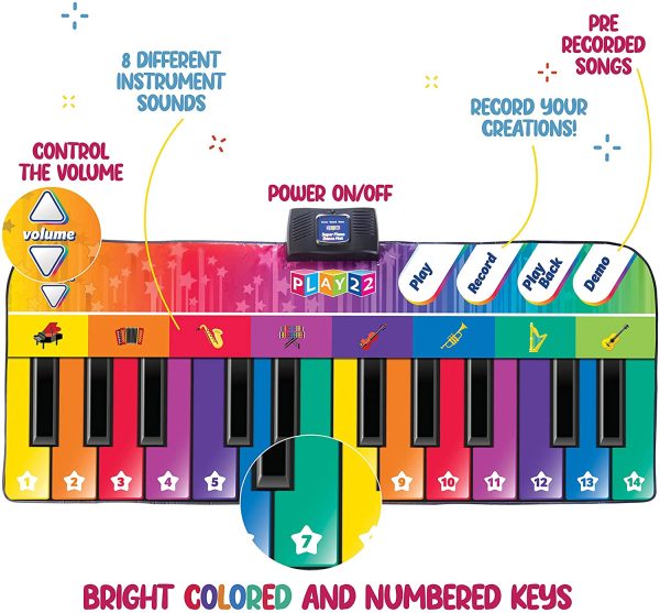 Play22 Colorful Keyboard Playmat 71" - 24 Keys Piano Play Mat - Piano Mat has Record, Playback, Demo, Play, Adjustable Vol. - Best Keyboard Piano Gift for Boys & Girls - Original - Image 4