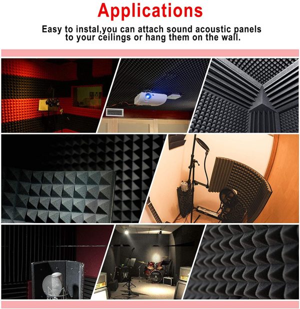 Sound Proof Padding, AGPtEK 24 Packs Soundproof Foams 25x25x5CM (Black) Acoustic Foam Panels, Ideal for Recording Studio, TV Room, Kid?M?? Room,and Office and Podcast Recording - Image 3